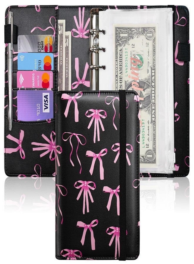Zreal A6 Budget Binder for Money Saving, PU Leather Budget Planner with 8 Cash Envelopes, Budget Sheets & Rose Gold Category Stickers, Money Organizer for Cash (Black Bow) - Image 1