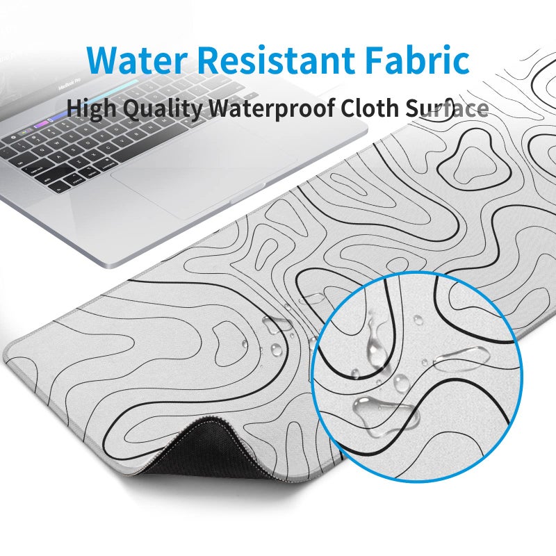 llzdeuan White Big Mousepad for Gaming Large Topographic Map Washable Desk Pad with Stitched Edge Office Supplies and Decor 31.5''x11.8'' Computer Keyboard Protector - Image 4