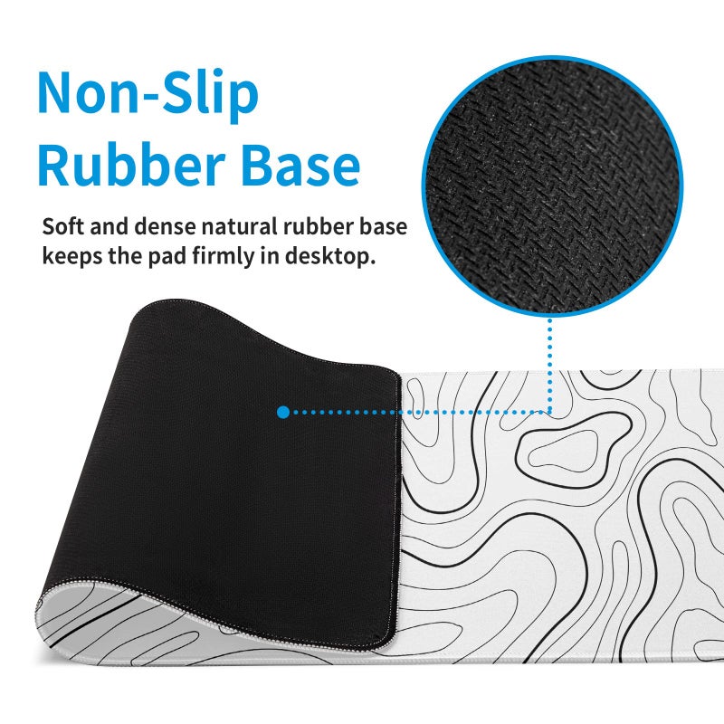 llzdeuan White Big Mousepad for Gaming Large Topographic Map Washable Desk Pad with Stitched Edge Office Supplies and Decor 31.5''x11.8'' Computer Keyboard Protector - Image 5