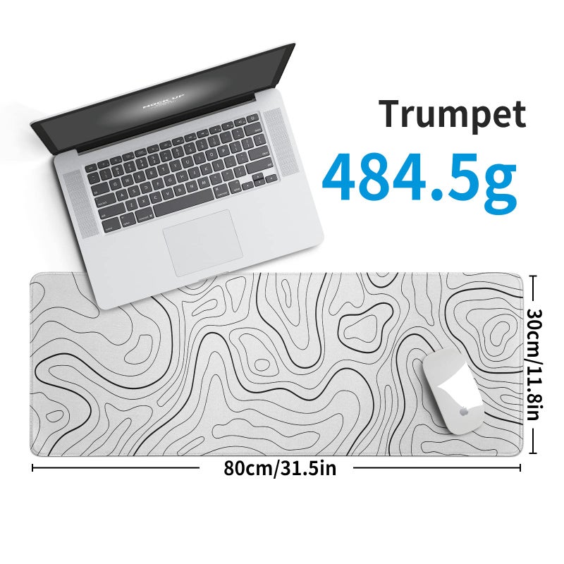 llzdeuan White Big Mousepad for Gaming Large Topographic Map Washable Desk Pad with Stitched Edge Office Supplies and Decor 31.5''x11.8'' Computer Keyboard Protector - Image 3