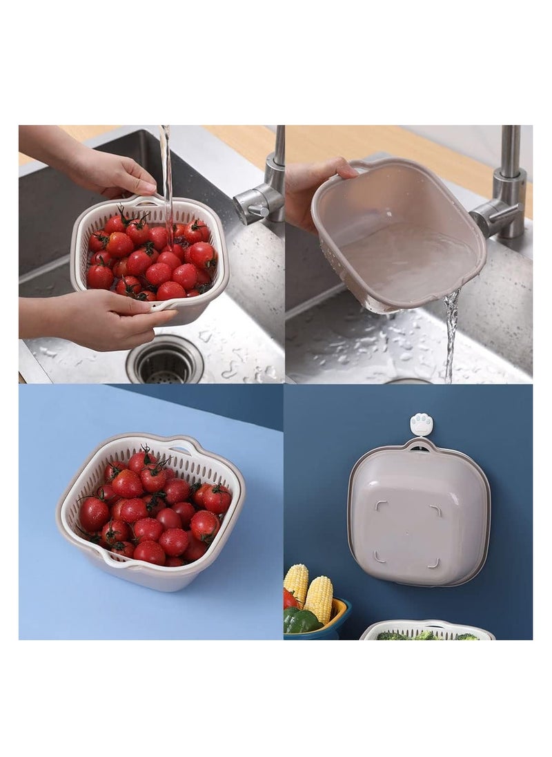 Arabest Kitchen Colander Strainer Set, Colander Plastic Set, Portable Food Strainer, 6Pcs Drain Basin and Basket for Washing and Draining Fruit, Vegetables, Bowls and More (Grey White)  - Image 2