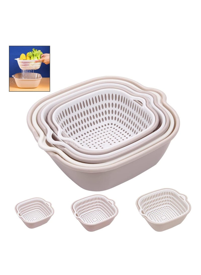 Arabest Kitchen Colander Strainer Set, Colander Plastic Set, Portable Food Strainer, 6Pcs Drain Basin and Basket for Washing and Draining Fruit, Vegetables, Bowls and More (Grey White)  - Image 4