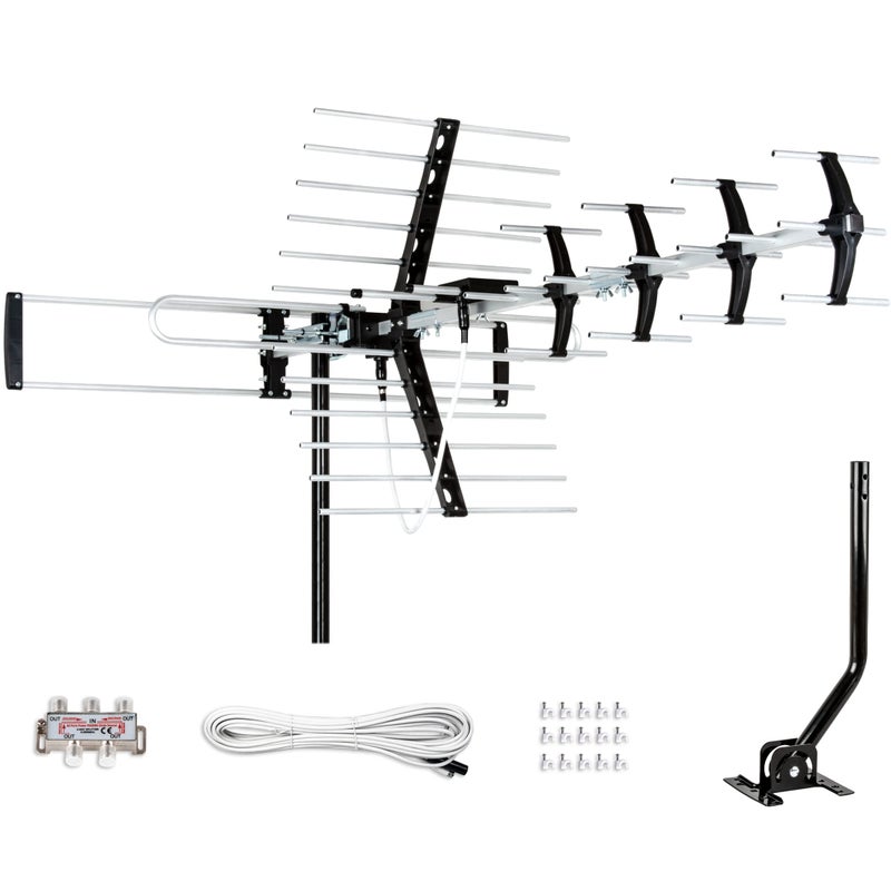 Five Star Outdoor HDTV Antenna up to 200 Mile Long Range, Attic or Roof Mount, Digital OTA Antenna for 4K 1080P VHF UHF Supports 4 TVs Installation Kit & J Mount, ATSC 3.0 Ready - Image 1