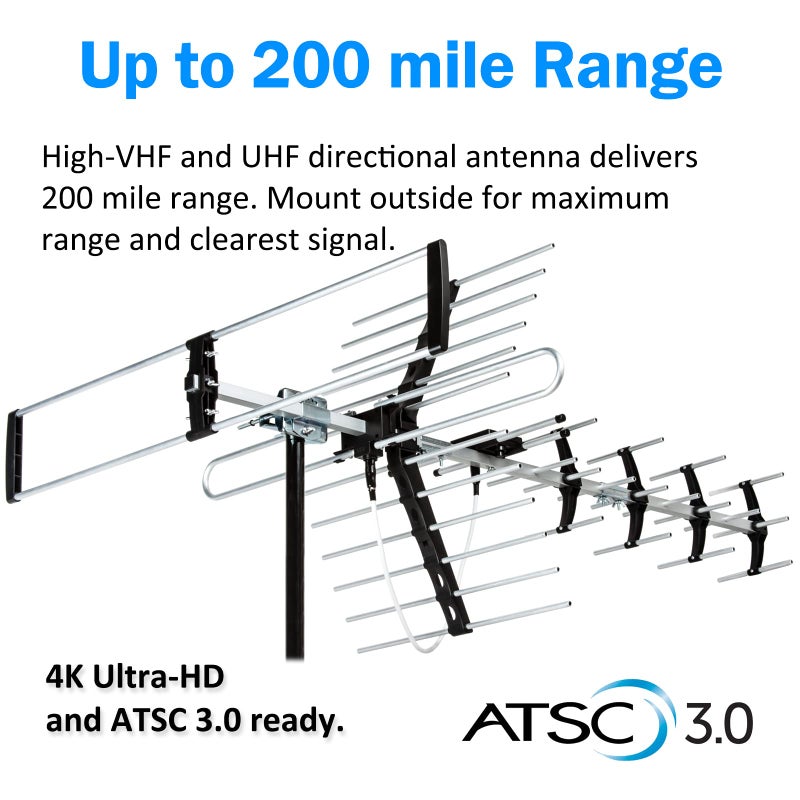 Five Star Outdoor HDTV Antenna up to 200 Mile Long Range, Attic or Roof Mount, Digital OTA Antenna for 4K 1080P VHF UHF Supports 4 TVs Installation Kit & J Mount, ATSC 3.0 Ready - Image 2