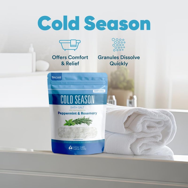 Better Bath Better Body Cold Season Bath Salt 32 Ounces (2 Lbs) USP Grade Epsom Salt with Natural Rosemary and Peppermint Pure Essential Oils Plus Vitamin C in BPA Free Pouch with Easy Press Lock Seal Made in USA - Image 5