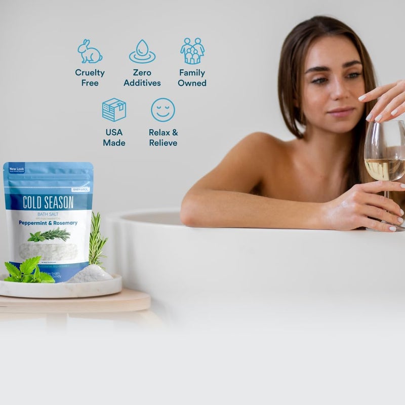 Better Bath Better Body Cold Season Bath Salt 32 Ounces (2 Lbs) USP Grade Epsom Salt with Natural Rosemary and Peppermint Pure Essential Oils Plus Vitamin C in BPA Free Pouch with Easy Press Lock Seal Made in USA - Image 3