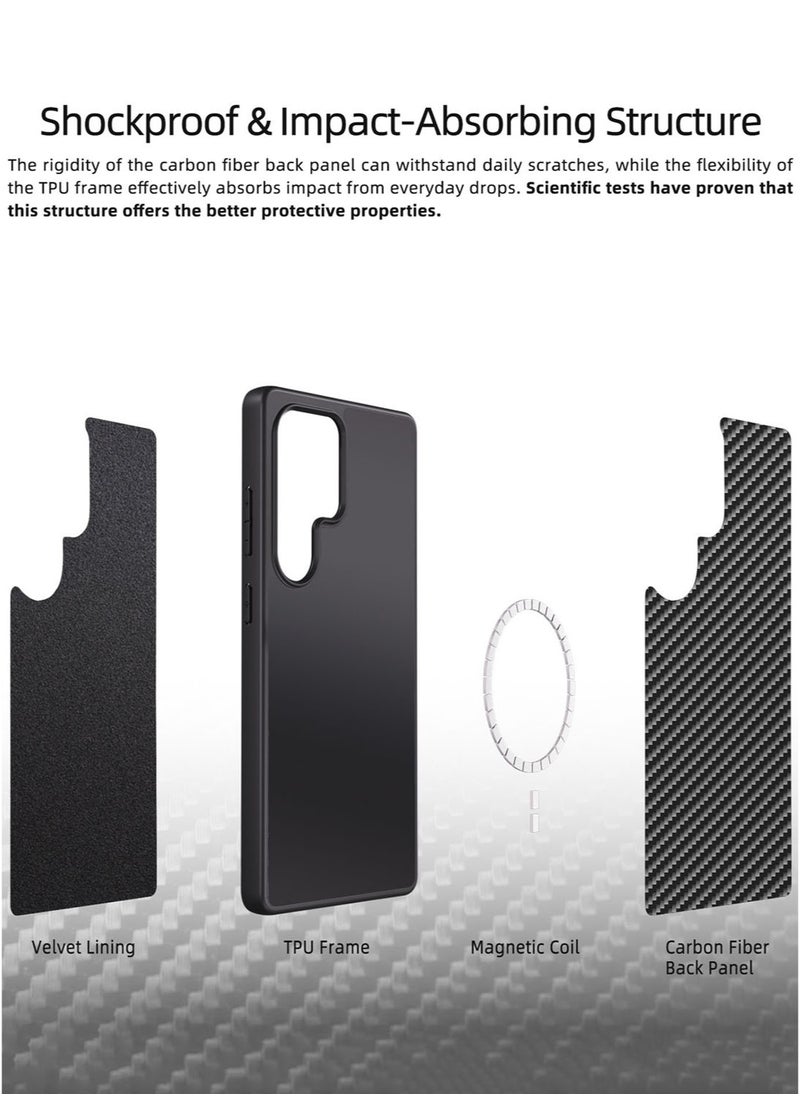 MONOCARBON Real Carbon Fiber Samsung Galaxy S25 Ultra Case Cover MagSafe Compatible Mil Grade Scratch Resistant - Matte Black  - Image 4