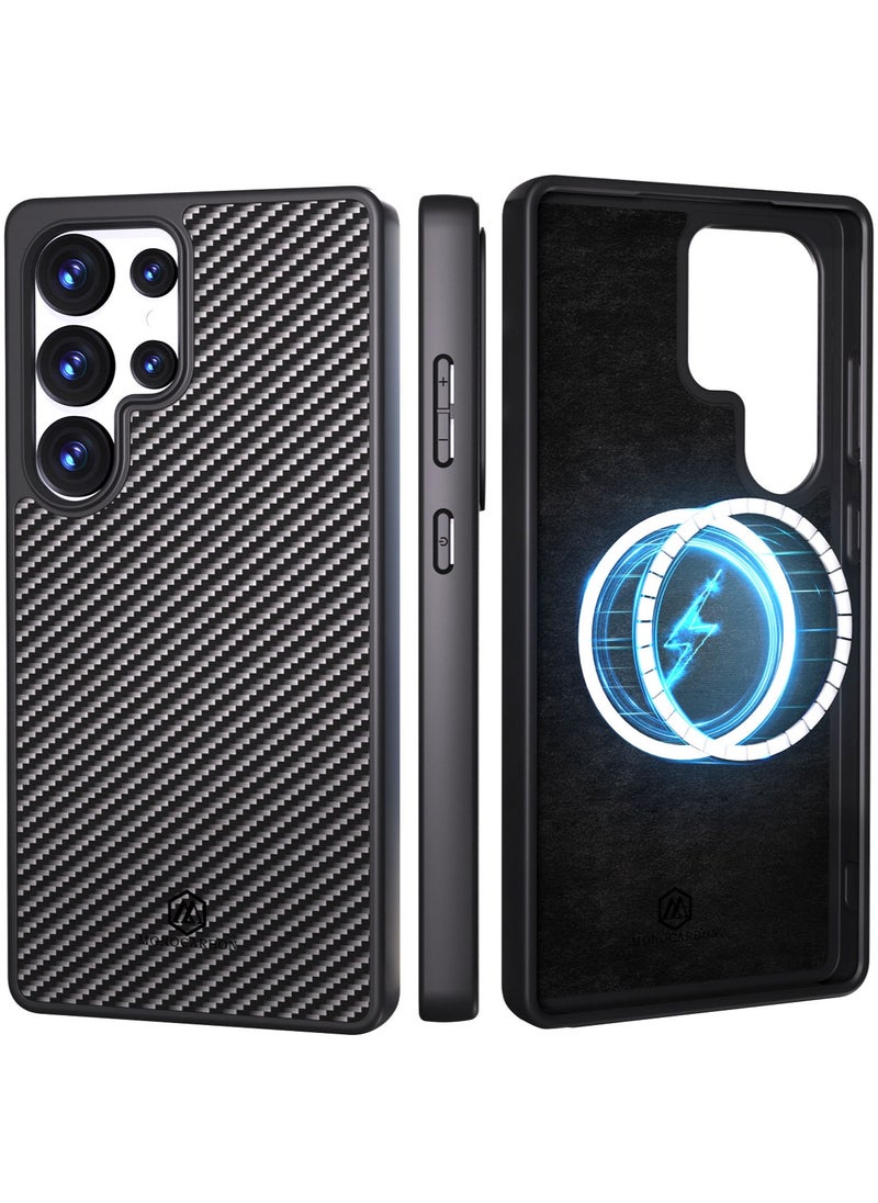 MONOCARBON Real Carbon Fiber Samsung Galaxy S25 Ultra Case Cover MagSafe Compatible Mil Grade Scratch Resistant - Matte Black  - Image 1