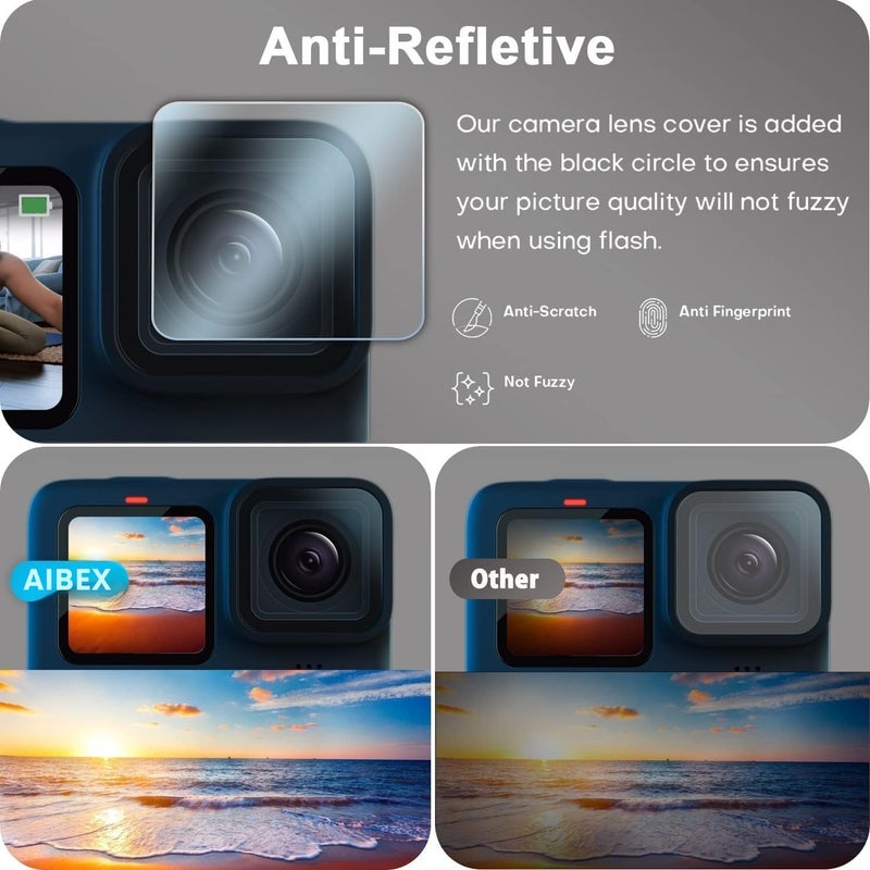AIBEX Tempered Glass Screen Protector Compatible for GoPro Hero 9/10 / 11/12 Action Camera (Transparent) Edge To Edge Full Screen Coverage,Anti-Reflective, 9H Hardness, Complete Set Of 3 Glass - Image 3