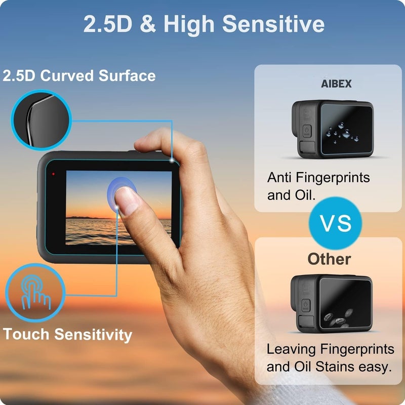 AIBEX Tempered Glass Screen Protector Compatible for GoPro Hero 9/10 / 11/12 Action Camera (Transparent) Edge To Edge Full Screen Coverage,Anti-Reflective, 9H Hardness, Complete Set Of 3 Glass - Image 5