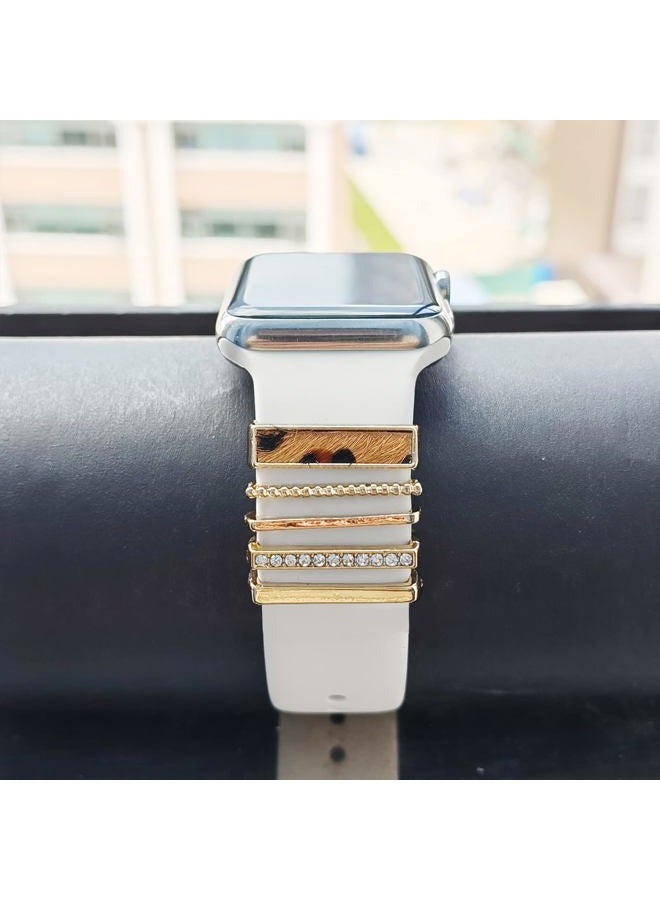 Wowstrap 5Pcs Charms for Apple Watch band 41mm 45mm 40mm 44mm 38mm 42mm 46mm 49mm Women,Diamond+Metal Jewelry Decorative Ring For iWatch series 11 10 9 8 7 6 5 4 se 3/2,Galaxy watch 7/6/5/4,Strap Accessories - Image 2