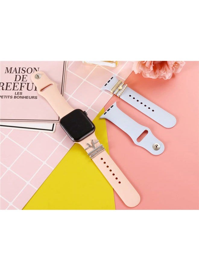 Wowstrap 5Pcs Charms for Apple Watch band 41mm 45mm 40mm 44mm 38mm 42mm 46mm 49mm Women,Diamond+Metal Jewelry Decorative Ring For iWatch series 11 10 9 8 7 6 5 4 se 3/2,Galaxy watch 7/6/5/4,Strap Accessories - Image 4