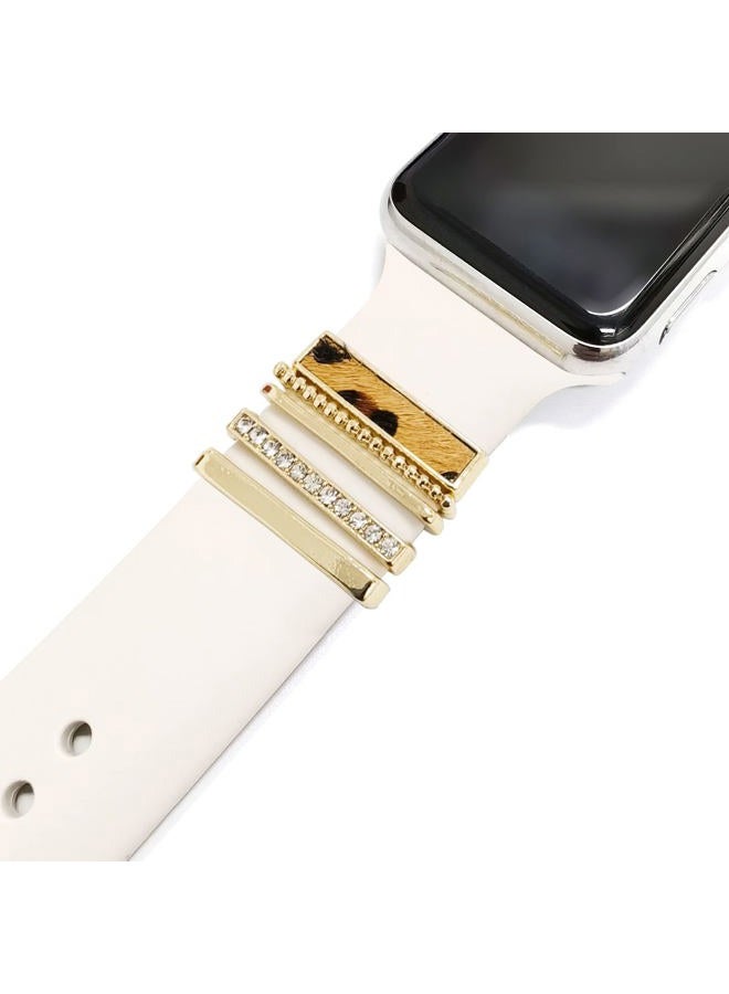 Wowstrap 5Pcs Charms for Apple Watch band 41mm 45mm 40mm 44mm 38mm 42mm 46mm 49mm Women,Diamond+Metal Jewelry Decorative Ring For iWatch series 11 10 9 8 7 6 5 4 se 3/2,Galaxy watch 7/6/5/4,Strap Accessories - Image 1