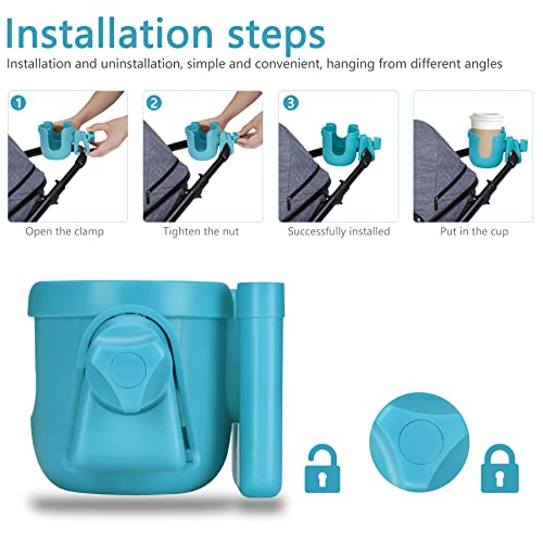 Suranew Adjustable Stroller Cup Holder with Phone Holder for Baby Stroller for Family Members, Sky Blue - Image 4