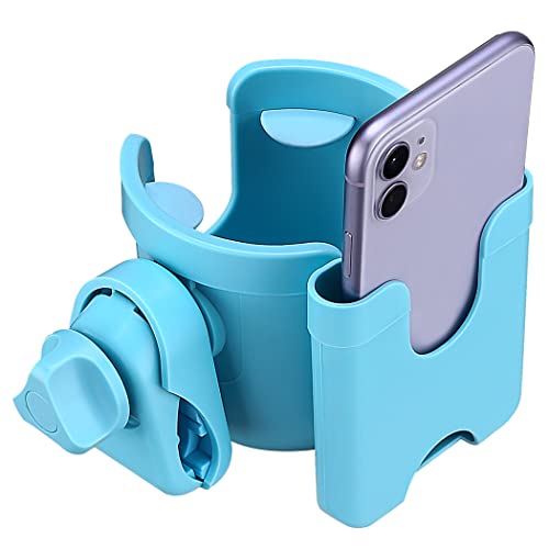Suranew Adjustable Stroller Cup Holder with Phone Holder for Baby Stroller for Family Members, Sky Blue - Image 1