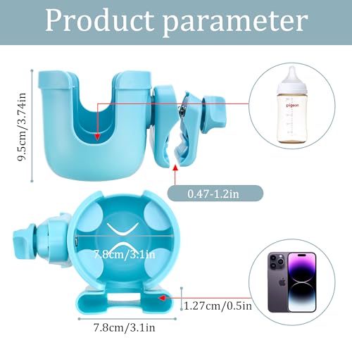 Suranew Adjustable Stroller Cup Holder with Phone Holder for Baby Stroller for Family Members, Sky Blue - Image 2