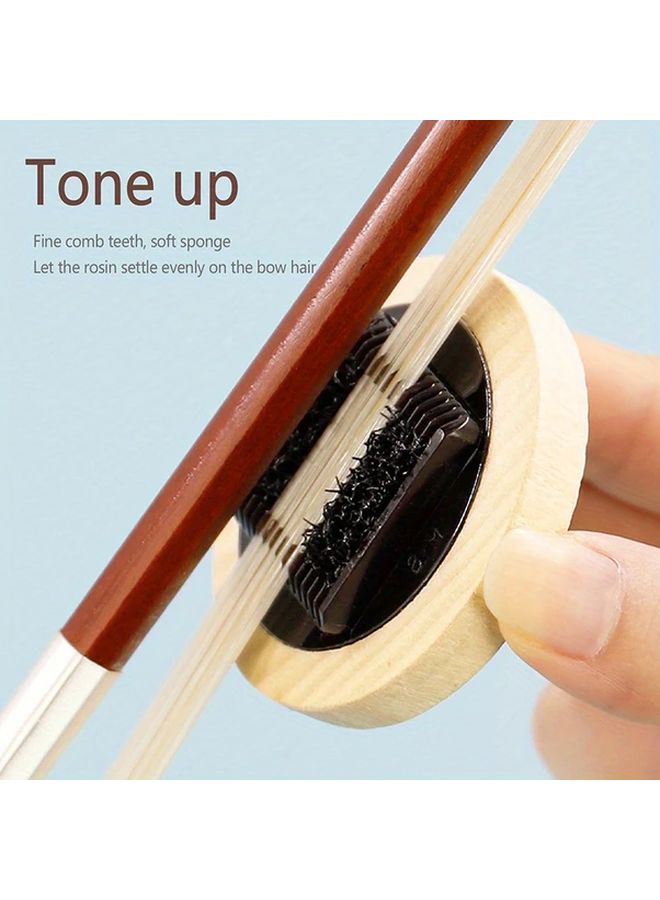 Black Portable Violin Bow Cleaner Rosin Spreader Natural Wooden Base Compact - Image 4