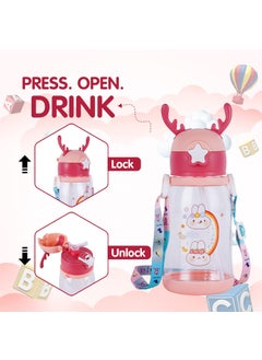 Skytone SKYTONE Cute Kids Water Bottle with Sipper, Water Bottle for kids, Sipper Bottle for Kids - Anti-leak Cartoon Kids Water Bottle for Kids (600 ML) (Pink)  - Image 4
