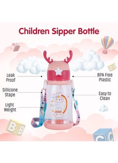 Skytone SKYTONE Cute Kids Water Bottle with Sipper, Water Bottle for kids, Sipper Bottle for Kids - Anti-leak Cartoon Kids Water Bottle for Kids (600 ML) (Pink)  - Image 3
