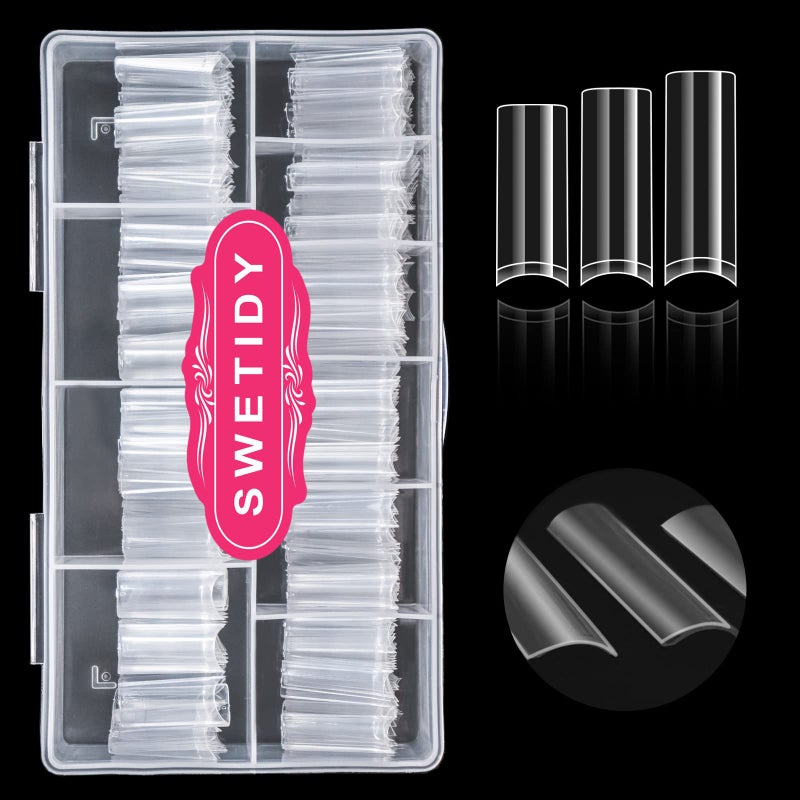 SWETIDY Clear Acrylic Square Nail Tips, SWETIDY 500pcs No C Curve XL Long Square Shaped Straight Fake Nails Flattened Half Cover Artificial Nails with Box for Nail Salon Professional and DIY Nail Art 10 Sizes - Image 1