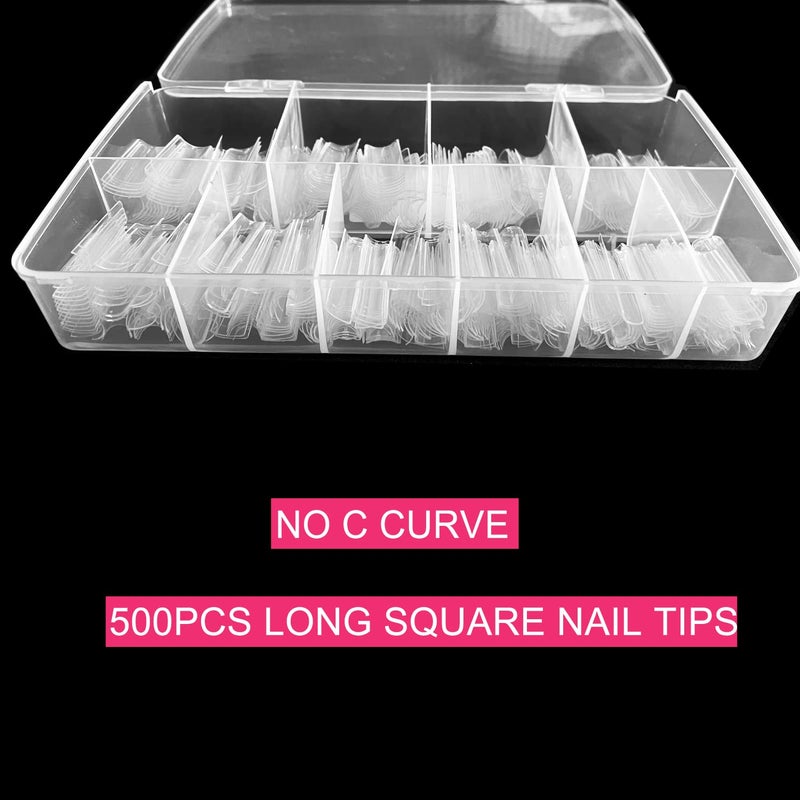 SWETIDY Clear Acrylic Square Nail Tips, SWETIDY 500pcs No C Curve XL Long Square Shaped Straight Fake Nails Flattened Half Cover Artificial Nails with Box for Nail Salon Professional and DIY Nail Art 10 Sizes - Image 3