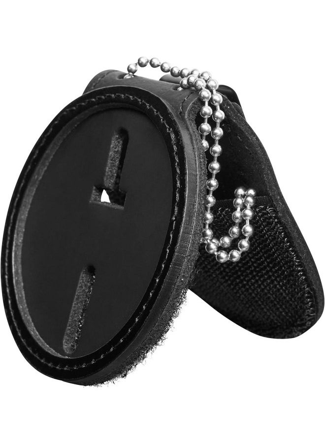Perfect Fit Shield Wallets - Perfect Fit Round Police Badge Holder 2.5 Inches Round Belt Clip Neck Chain Badge Holder Law Enforcement Black Leather (Cutout 708) - Image 1
