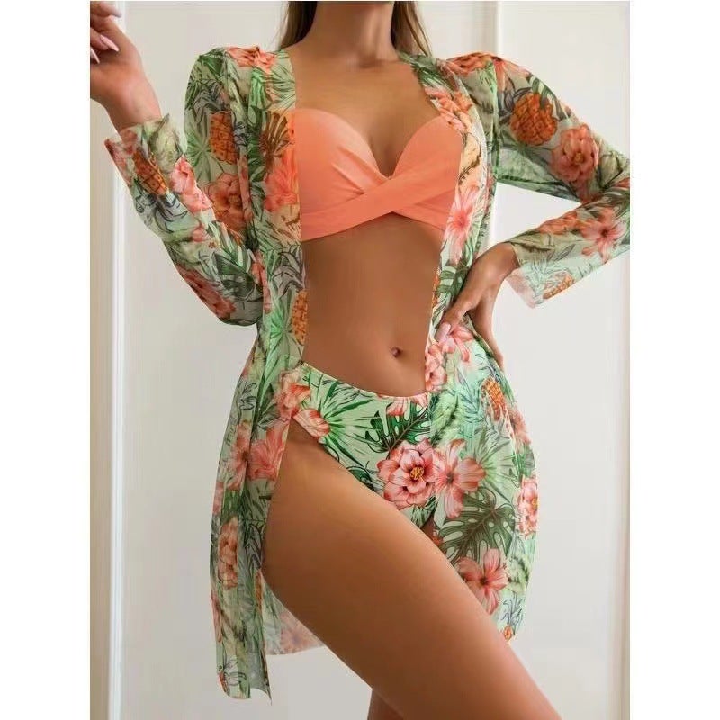 Swimwear Bikini Beach Sunscreen Blouse Swimwear Three-Piece Set - Image 1