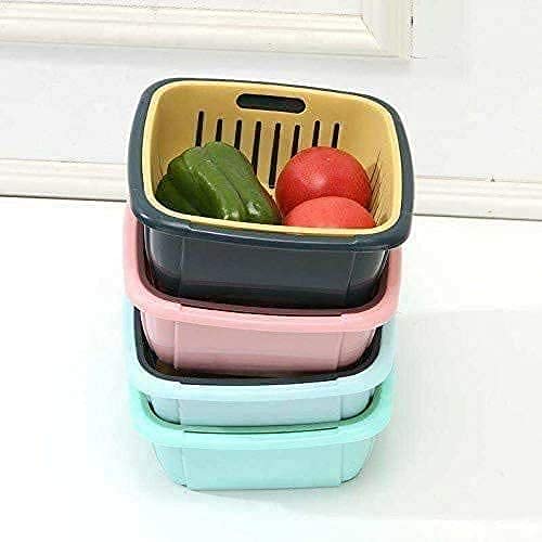 Peyx 2 in 1 Multi Function Double Layer Kitchen Colander Filter Bowl Drain Basin Basket Set for Cleaning Wash Fruit Vegetable Pack of 1 Multicolour - Image 1