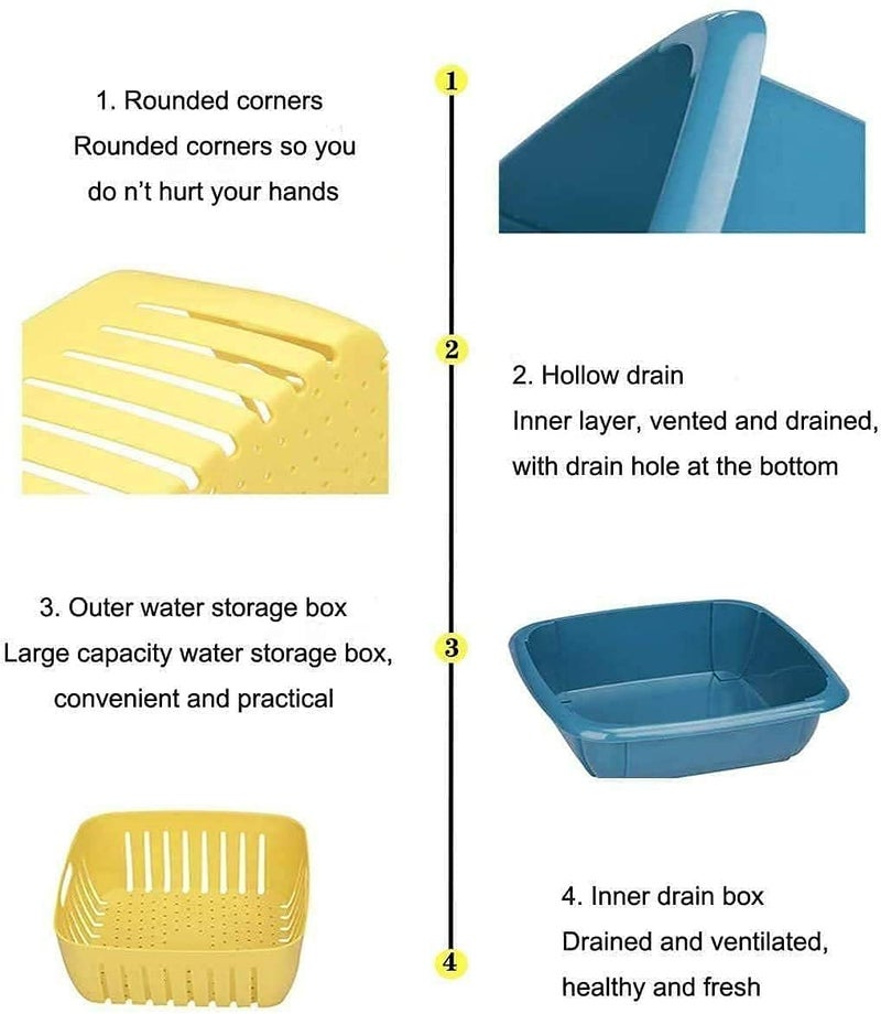 Peyx 2 in 1 Multi Function Double Layer Kitchen Colander Filter Bowl Drain Basin Basket Set for Cleaning Wash Fruit Vegetable Pack of 1 Multicolour - Image 5