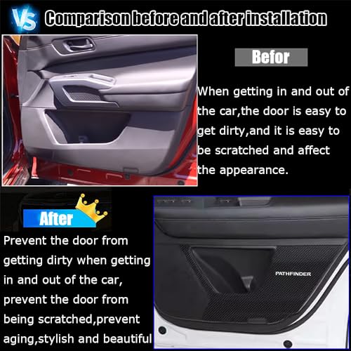 Kakash Custom Interior Accessories for Nissan Pathfinder 2022 2023 2024 2025 Leather Door Anti Kick Pad Stickers,Side Edge Film Protector Stickers 4 Pieces/Set(Carbon Fiber) - Image 3