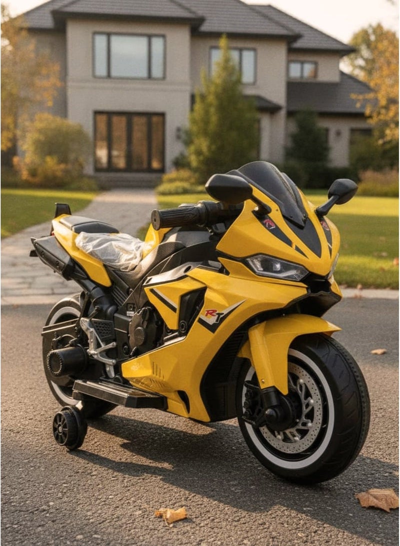 R1 Kids Electric Motorcycle – Rechargeable 12V Toy, Yellow, Safe & Durable Ride-On for Ages 6–9, 1–2 Hours Playtime - Image 5