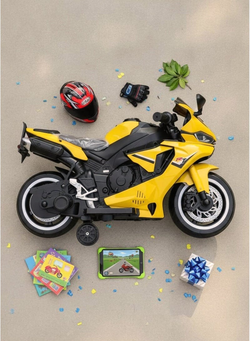 R1 Kids Electric Motorcycle – Rechargeable 12V Toy, Yellow, Safe & Durable Ride-On for Ages 6–9, 1–2 Hours Playtime - Image 4