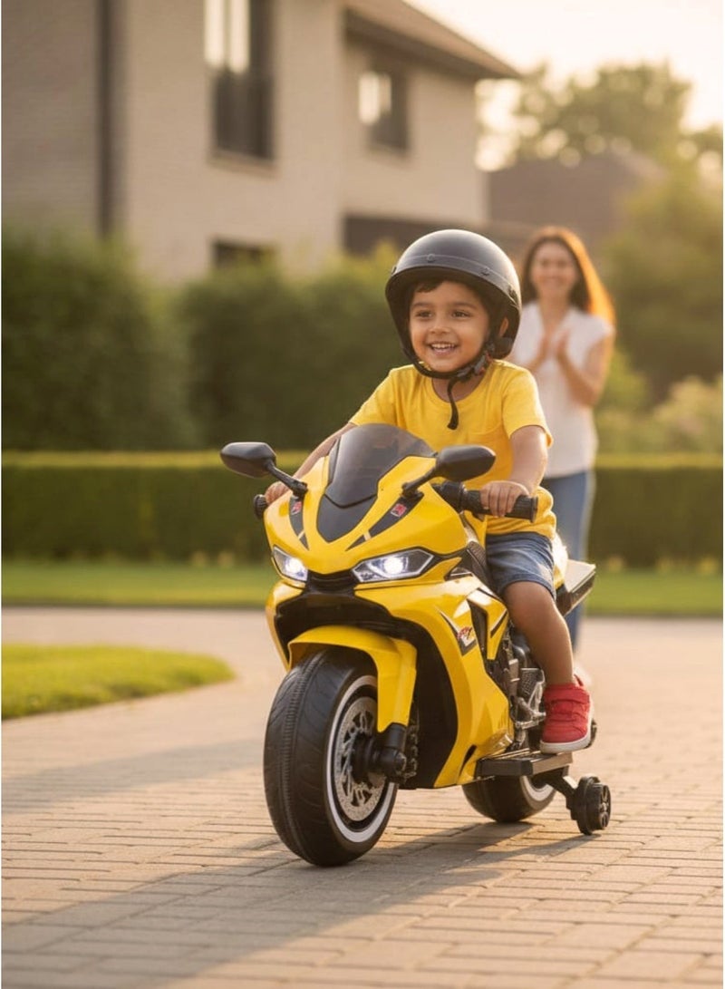 R1 Kids Electric Motorcycle – Rechargeable 12V Toy, Yellow, Safe & Durable Ride-On for Ages 6–9, 1–2 Hours Playtime - Image 3