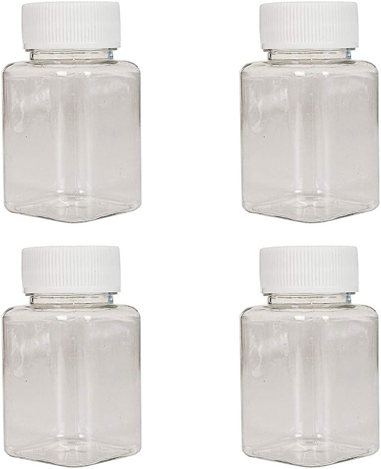 lasenersm 4 قطع زجاجات حبوب بلاستيكية فارغة سعة 80 مل حاوية مسحوق صلب حاوية بلاستيكية مربعة زجاجة تخزين كواشف بغطاء لولبي أبيض، شفاف