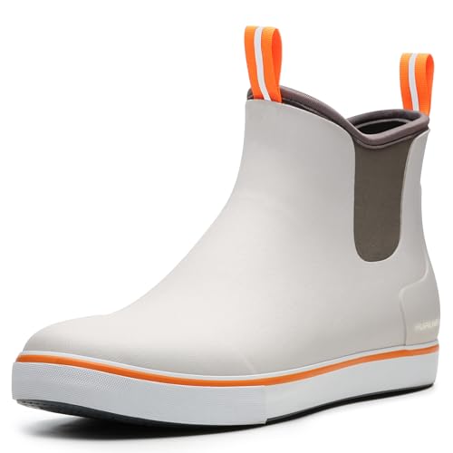 Furuian Men's Deck Boots Fishing Boots Waterproof Rain Boots Ankle Booties Slip On Neoprene Rubber Footwear Chelsea Boots Men botas para hombre for Gardening Fishing Boating Camping Sailing, Grey 10 - Image 1