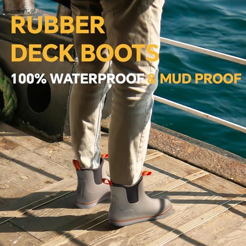 Furuian Men's Deck Boots Fishing Boots Waterproof Rain Boots Ankle Booties Slip On Neoprene Rubber Footwear Chelsea Boots Men botas para hombre for Gardening Fishing Boating Camping Sailing, Grey 10 - Image 3