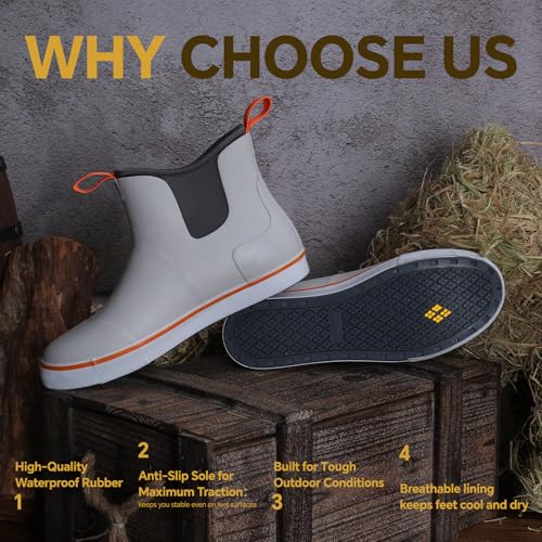 Furuian Men's Deck Boots Fishing Boots Waterproof Rain Boots Ankle Booties Slip On Neoprene Rubber Footwear Chelsea Boots Men botas para hombre for Gardening Fishing Boating Camping Sailing, Grey 10 - Image 5
