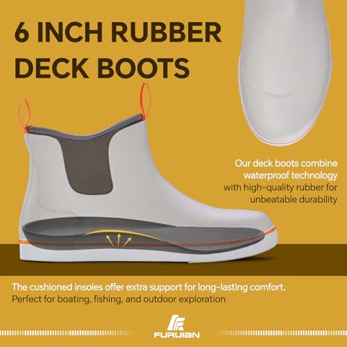 Furuian Men's Deck Boots Fishing Boots Waterproof Rain Boots Ankle Booties Slip On Neoprene Rubber Footwear Chelsea Boots Men botas para hombre for Gardening Fishing Boating Camping Sailing, Grey 10 - Image 4