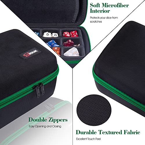 SIQUK Dice Storage Case Big Capacity Dice Case Dice Storage Box With Handle and Double Removable Slotted Tray Dice Organizer Case for Dungeons & Dragons and Other RPG Table Game, Green - Image 4