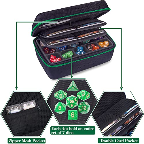 SIQUK Dice Storage Case Big Capacity Dice Case Dice Storage Box With Handle and Double Removable Slotted Tray Dice Organizer Case for Dungeons & Dragons and Other RPG Table Game, Green - Image 2