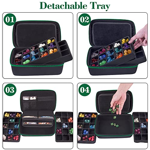 SIQUK Dice Storage Case Big Capacity Dice Case Dice Storage Box With Handle and Double Removable Slotted Tray Dice Organizer Case for Dungeons & Dragons and Other RPG Table Game, Green - Image 5