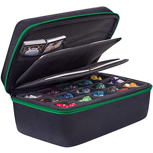 SIQUK Dice Storage Case Big Capacity Dice Case Dice Storage Box With Handle and Double Removable Slotted Tray Dice Organizer Case for Dungeons & Dragons and Other RPG Table Game, Green - Image 1