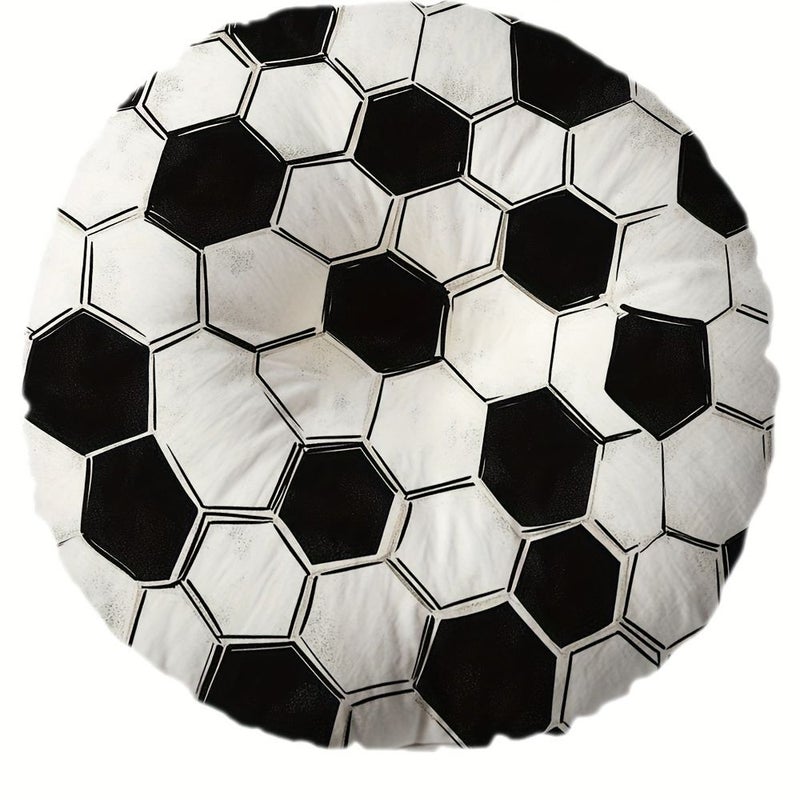 Soccer Themed Black White Hexagon Floor Mat 18x18 Inch Home Office Yoga Room - Image 1