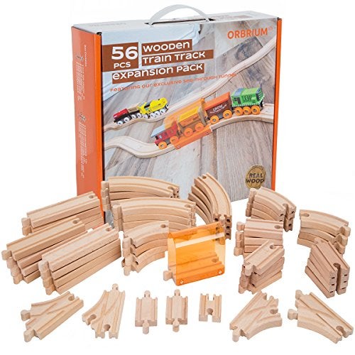 Orbrium 56 Piece Wooden Train Track Expansion Pack with Tunnel Compatible Thomas Wooden Railway Brio Chuggington Imaginarium Set by Orbrium Toys. - Image 1