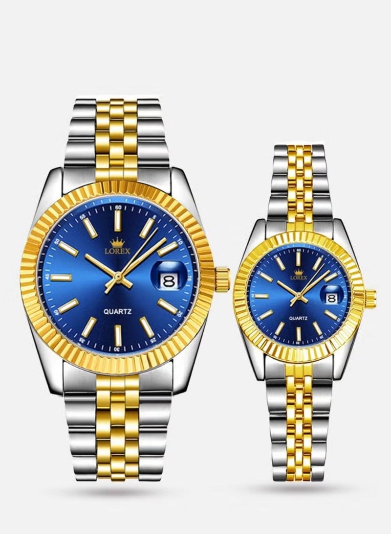 لوركس طقم ساعتين للرجل والمرأة مقاومة للماء وبتصميم عصري - Image 1