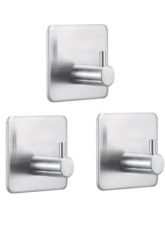 EZGOZ Stainless Steel Wall Hooks Waterproof Heavy Duty Adhesive Wall Hangers for Towel and Kitchen Bathroom Key Organization - 3Packs Silvery  - Image 1