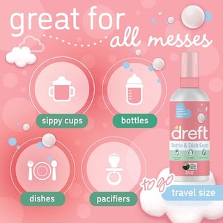 Dreft Bottle and Dish Soap | Made to Clean Baby Bottles, Sippy Cups, Pacifiers, Breast Pumps, & More | Gently Removes Milk Film & Odors | Plant Based, Fragrance Free Dish Soap | 3 Fl Oz (Pack of 2) - view 4