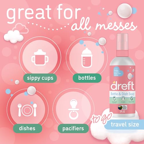 Dreft Bottle and Dish Soap | Made to Clean Baby Bottles, Sippy Cups, Pacifiers, Breast Pumps, & More | Gently Removes Milk Film & Odors | Plant Based, Fragrance Free Dish Soap | 3 Fl Oz (Pack of 2) - Image 4