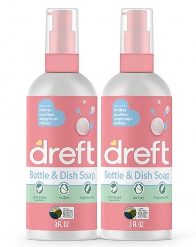 Dreft Bottle and Dish Soap | Made to Clean Baby Bottles, Sippy Cups, Pacifiers, Breast Pumps, & More | Gently Removes Milk Film & Odors | Plant Based, Fragrance Free Dish Soap | 3 Fl Oz (Pack of 2) - Image 1