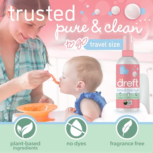 Dreft Bottle and Dish Soap | Made to Clean Baby Bottles, Sippy Cups, Pacifiers, Breast Pumps, & More | Gently Removes Milk Film & Odors | Plant Based, Fragrance Free Dish Soap | 3 Fl Oz (Pack of 2) - Image 2